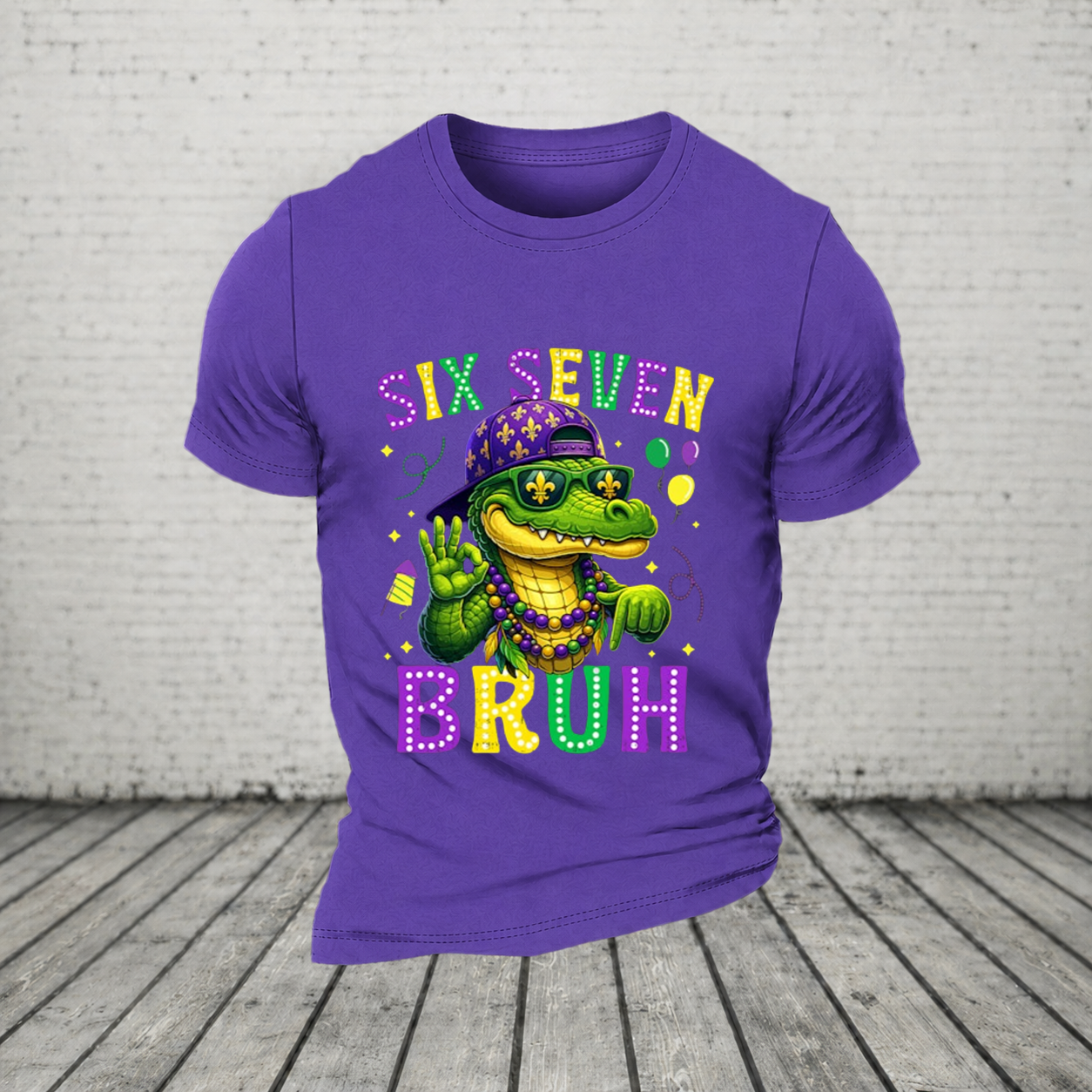 Mardi Gras Six Seven Bruh Mardigator Alligator 6 7 Meme Boys T Shirt
