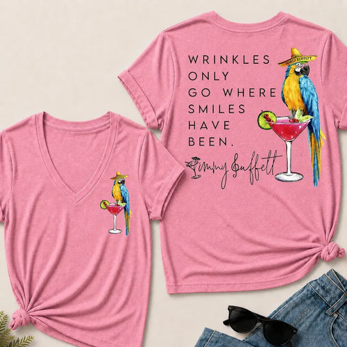 "Wrinkles Only Go Where Smiles Have Been" – Jimmy Buffett Tribute V-Neck Tee