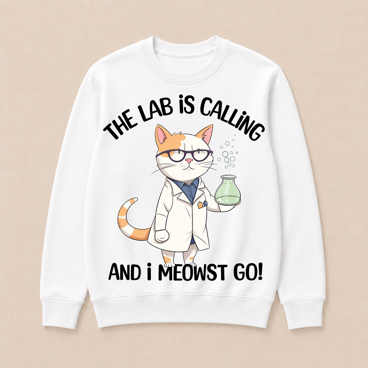 Girls Lab Calling Science Funny Lab Cat Laboratory Chemistry Science Crewneck Sweatshirt