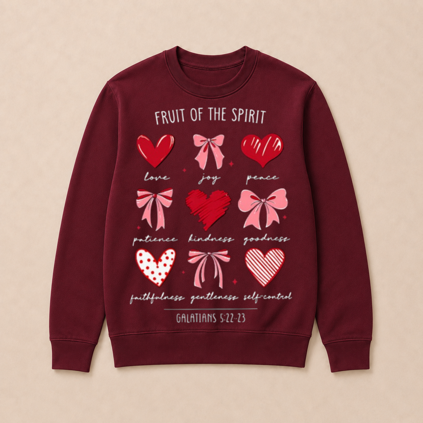 Fruit of The Spirit Christian Hearts Galatians 522 23 Crewneck Sweatshirt