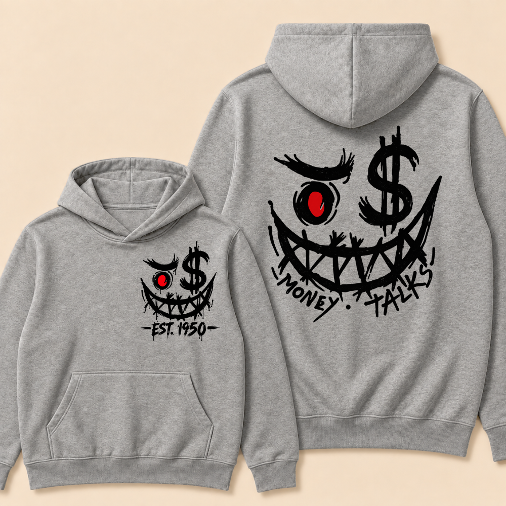 Custom EST. Year-Money Talks Evil Face Print Hoodie