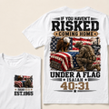 Custom Year Military Memorial Faith Tee | Kneeling Soldier Casket USA Flag Bald Eagle Isaiah 40:31 Double Sided Print Mens Patriotic T-Shirt