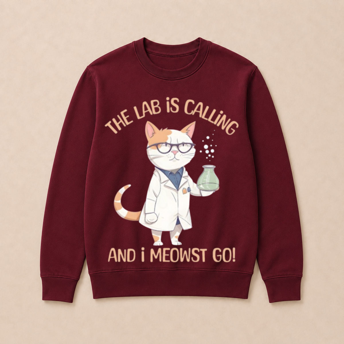Girls Lab Calling Science Funny Lab Cat Laboratory Chemistry Science Crewneck Sweatshirt