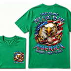 Customizable Birth Year Gen X Eagle Tee | Funny Patriotic Slogan T-Shirt Double Sided Print Torn American Flag Bald Eagle Dog Tag Top