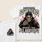 Custom Year Funny Skull Drinking Tee | Beanie Hoodie Skull Whiskey Glass Aggressive Slogan Double Sided Print Mens Graphic T-Shirt