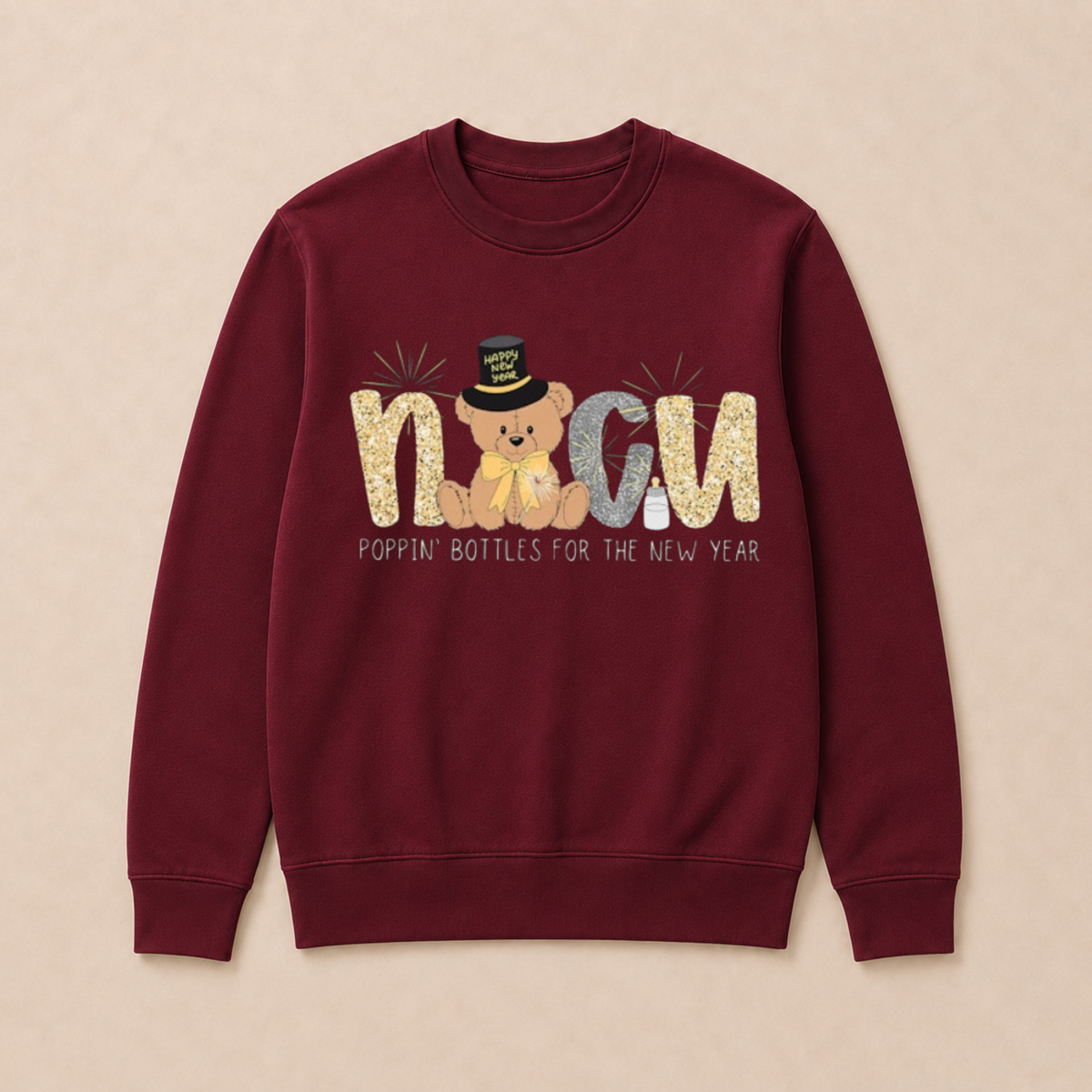 Cute New Year Teddy Bear  Crewneck Sweatshirt
