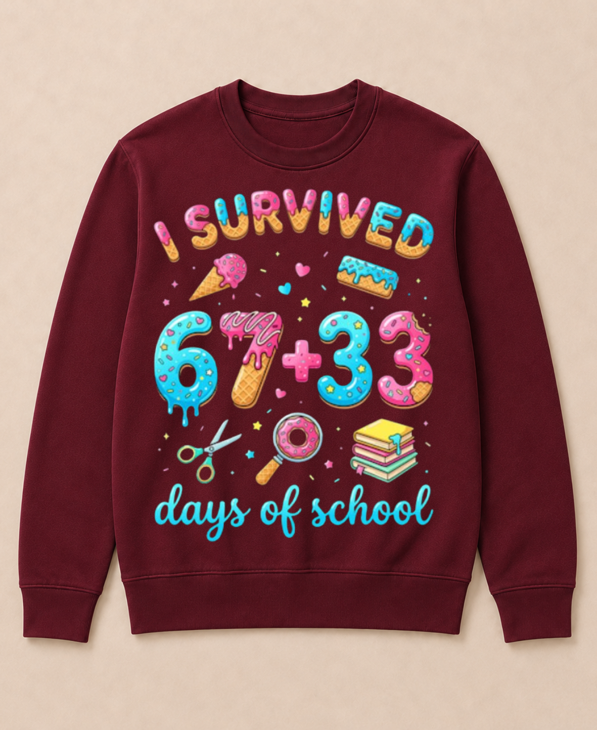 I Survived 100 Days of School 67+33 Days Teachers 100th Day Crewneck Sweatshirt