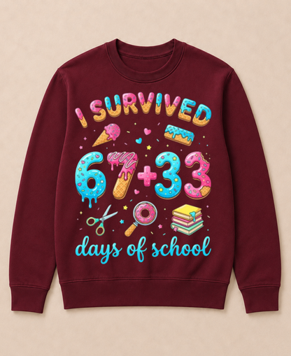 I Survived 100 Days of School 67+33 Days Teachers 100th Day Crewneck Sweatshirt