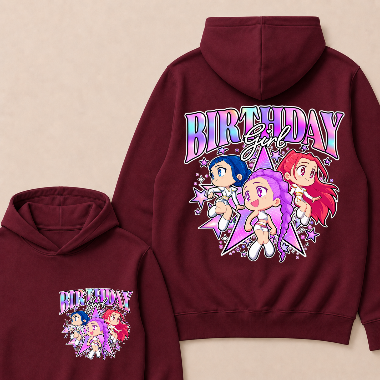 Kpop Demon Hunters Birthday Girl Adorable Chibi Group Shot Hoodie
