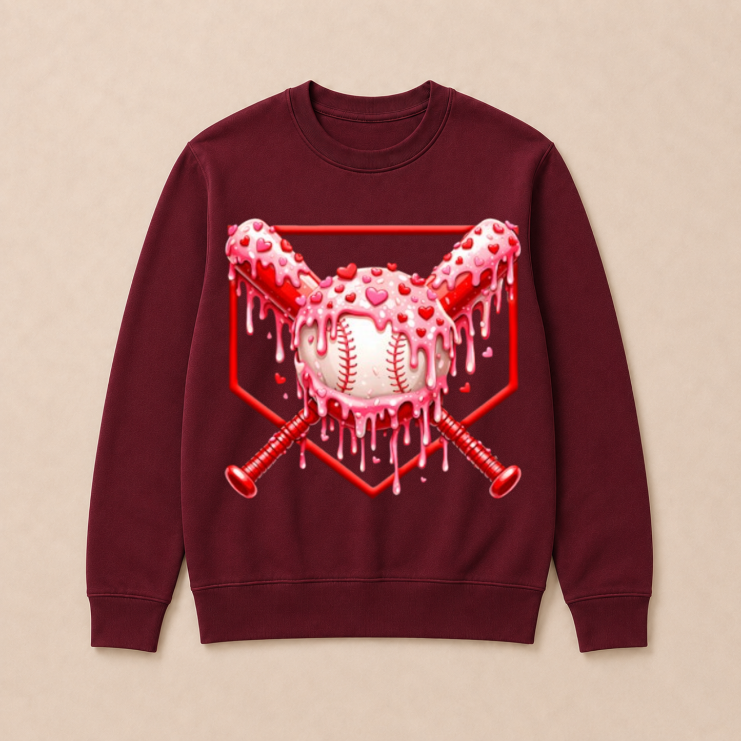 Valentines Day Baseball Boys Ice Cream Drip Heart Youth Kids Crewneck Sweatshirt