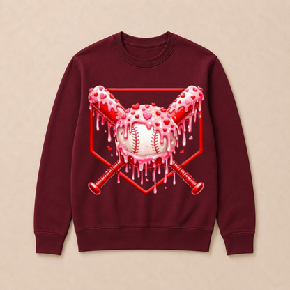 Valentines Day Baseball Boys Ice Cream Drip Heart Youth Kids Crewneck Sweatshirt
