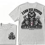 Custom Year I Can Fix Stupid Mechanic Skull Double Print Tee