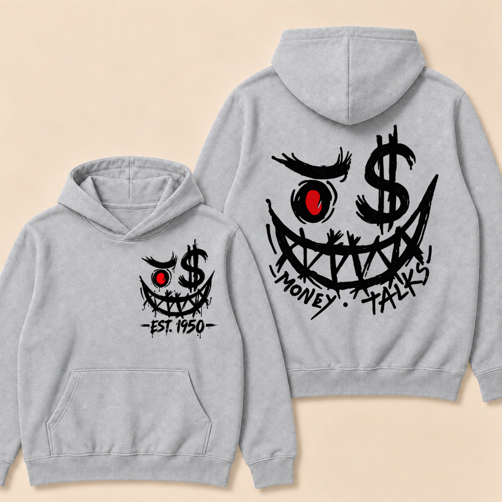 Custom EST. Year-Money Talks Evil Face Print Hoodie