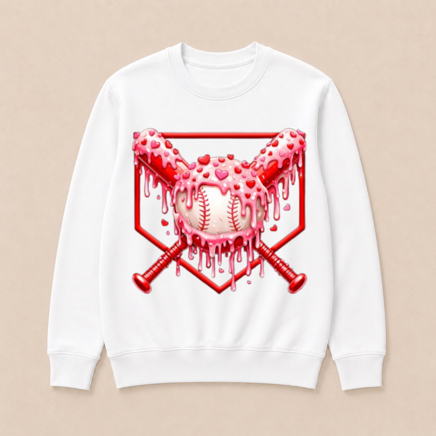 Valentines Day Baseball Boys Ice Cream Drip Heart Youth Kids Crewneck Sweatshirt
