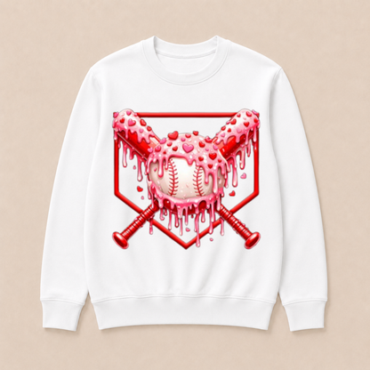 Valentines Day Baseball Boys Ice Cream Drip Heart Youth Kids Crewneck Sweatshirt