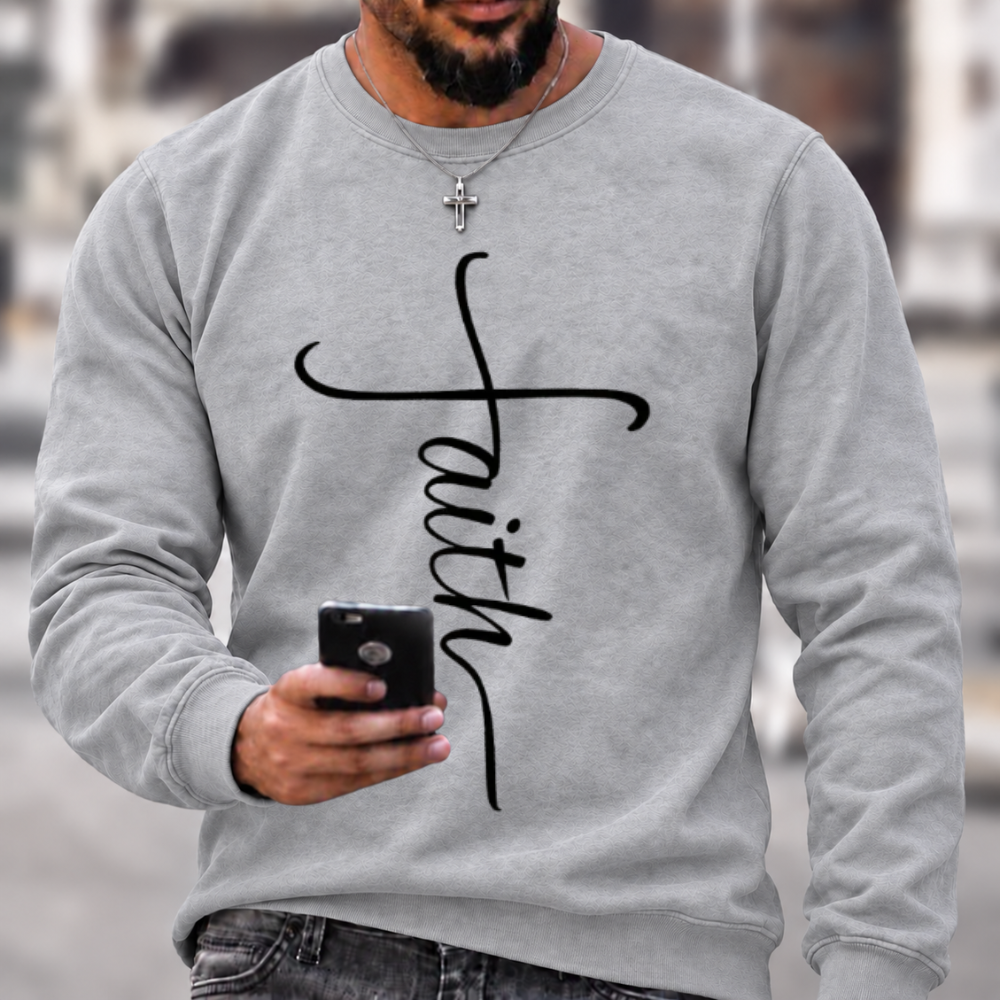 Men's Religious Belief Funny Graphic Print Casual Crew Neck Text Letters Cotton Sweatshirt