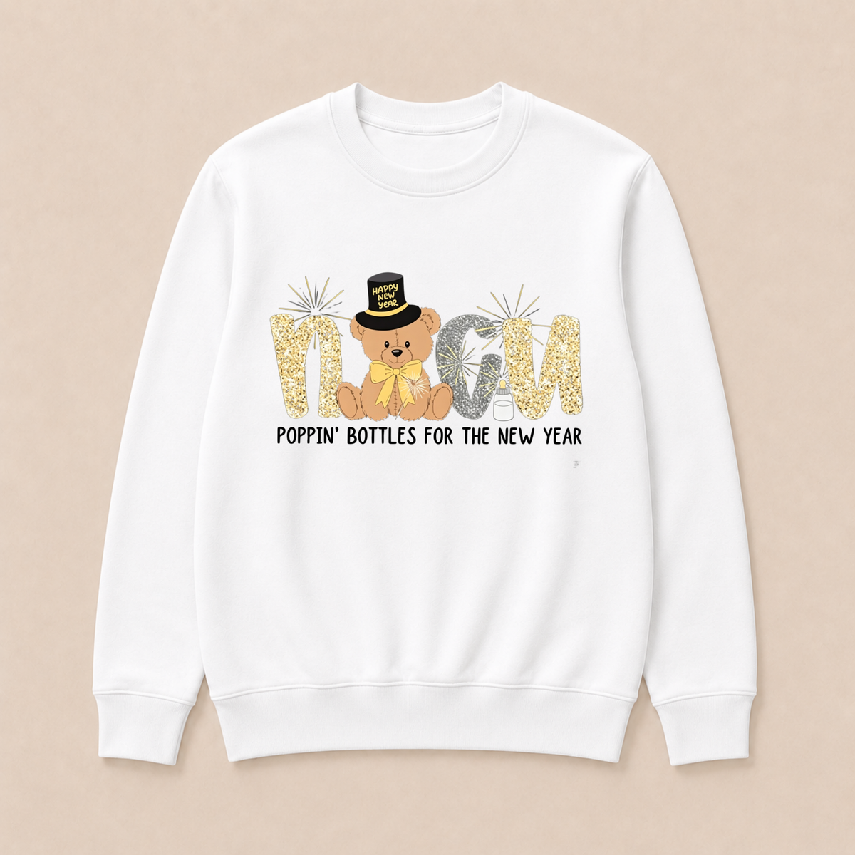 Cute New Year Teddy Bear  Crewneck Sweatshirt