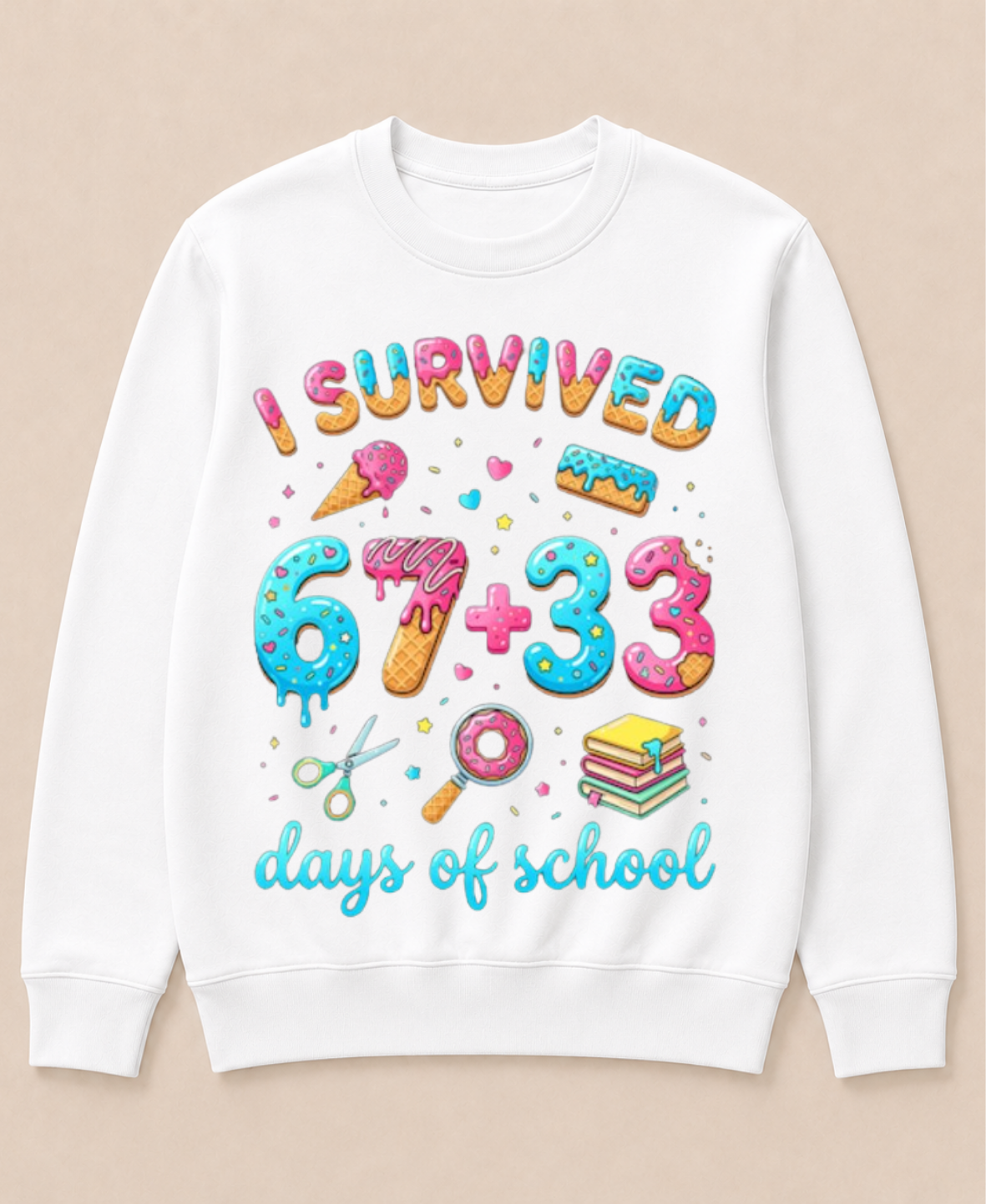 I Survived 100 Days of School 67+33 Days Teachers 100th Day Crewneck Sweatshirt