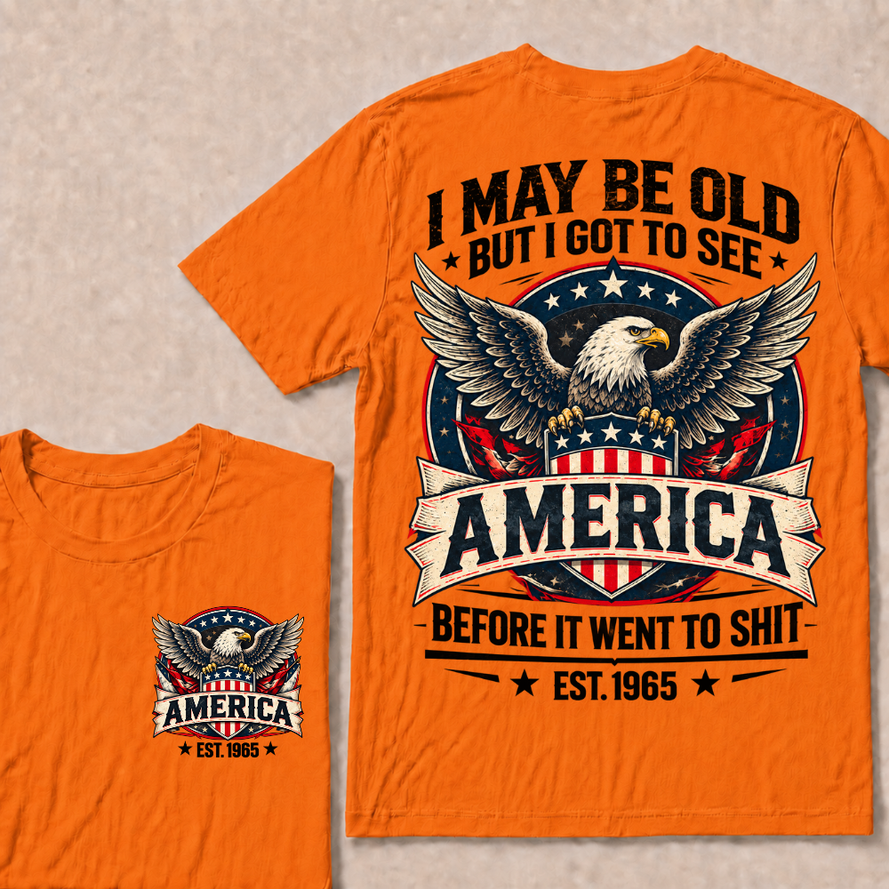 Custom Birth Year American Eagle Tee | Retro USA Banner Shield Patriotic Slogan Double Sided Print Graphic T-Shirt