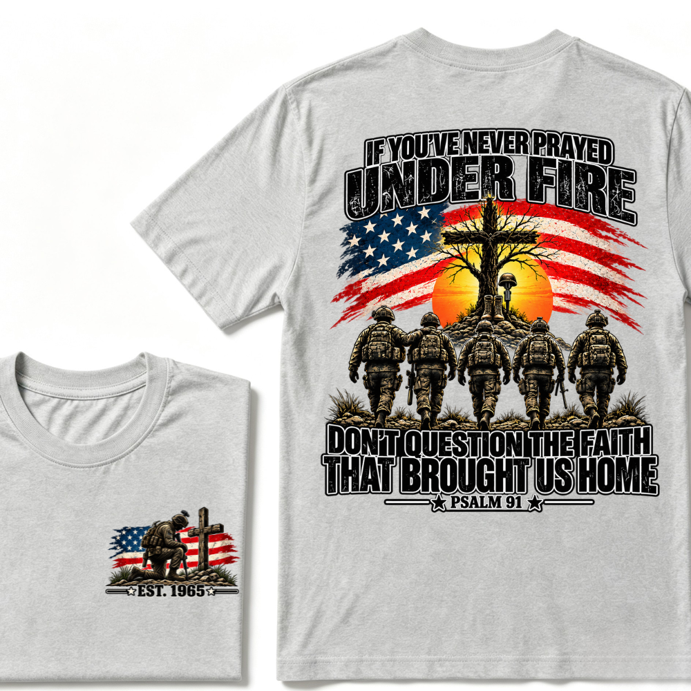 Custom EST.Year Prayed Under Fire Psalm 91 Veteran Double Print T-Shirt