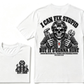 Custom Year I Can Fix Stupid Mechanic Skull Double Print Tee