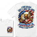 Customizable Birth Year Gen X Eagle Tee | Funny Patriotic Slogan T-Shirt Double Sided Print Torn American Flag Bald Eagle Dog Tag Top