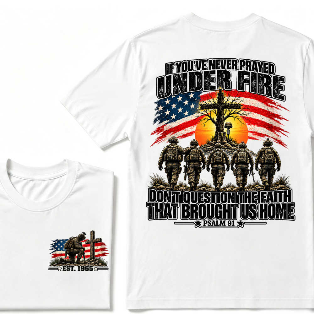 Custom EST.Year Prayed Under Fire Psalm 91 Veteran Double Print T-Shirt