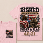Custom Year Military Memorial Faith Tee | Kneeling Soldier Casket USA Flag Bald Eagle Isaiah 40:31 Double Sided Print Mens Patriotic T-Shirt