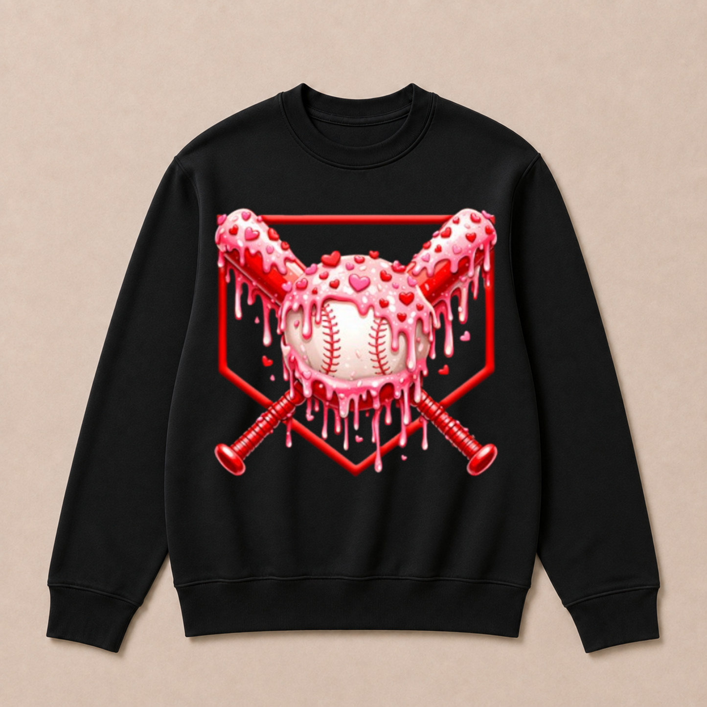 Valentines Day Baseball Boys Ice Cream Drip Heart Youth Kids Crewneck Sweatshirt