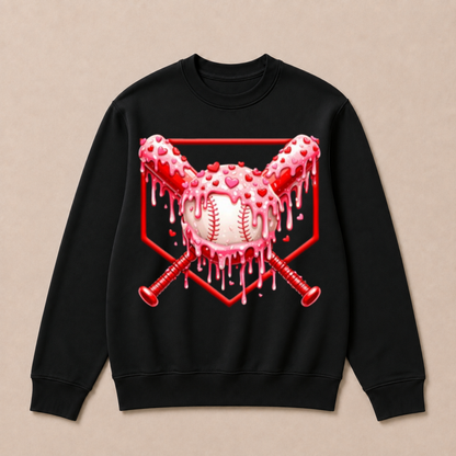 Valentines Day Baseball Boys Ice Cream Drip Heart Youth Kids Crewneck Sweatshirt
