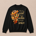 Blessed By God Loved By Jesus Fall Leaves Christian Cross Jesus God Christian Crewneck Sweatshirt