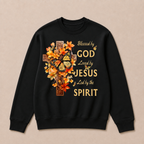 Blessed By God Loved By Jesus Fall Leaves Christian Cross Jesus God Christian Crewneck Sweatshirt