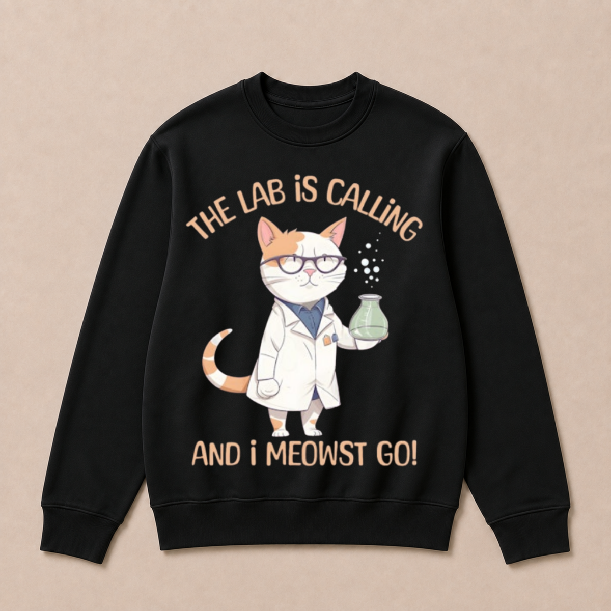 Girls Lab Calling Science Funny Lab Cat Laboratory Chemistry Science Crewneck Sweatshirt