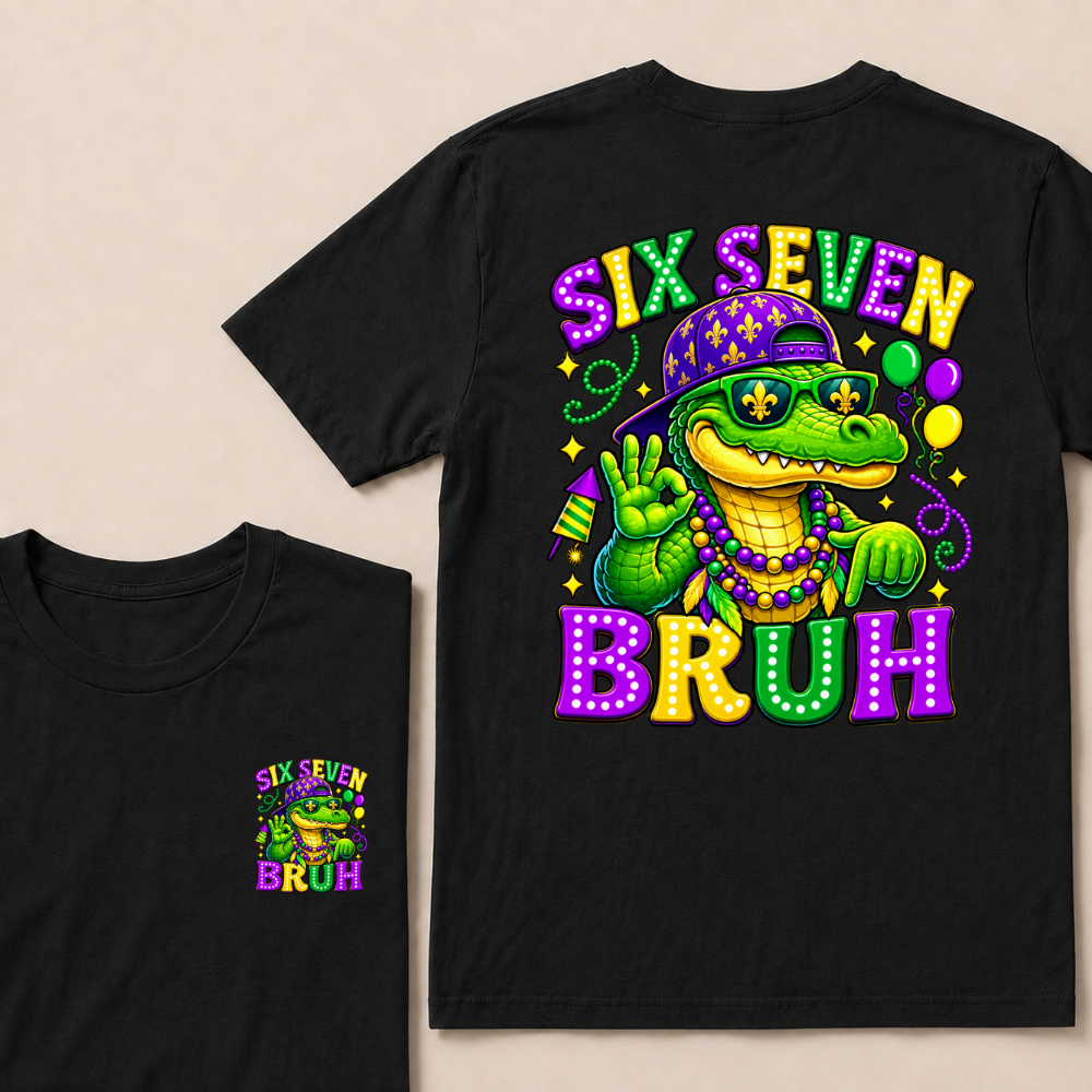 Mardi Gras Six Seven Bruh Mardigator Alligator 6 7 Meme T Shirt