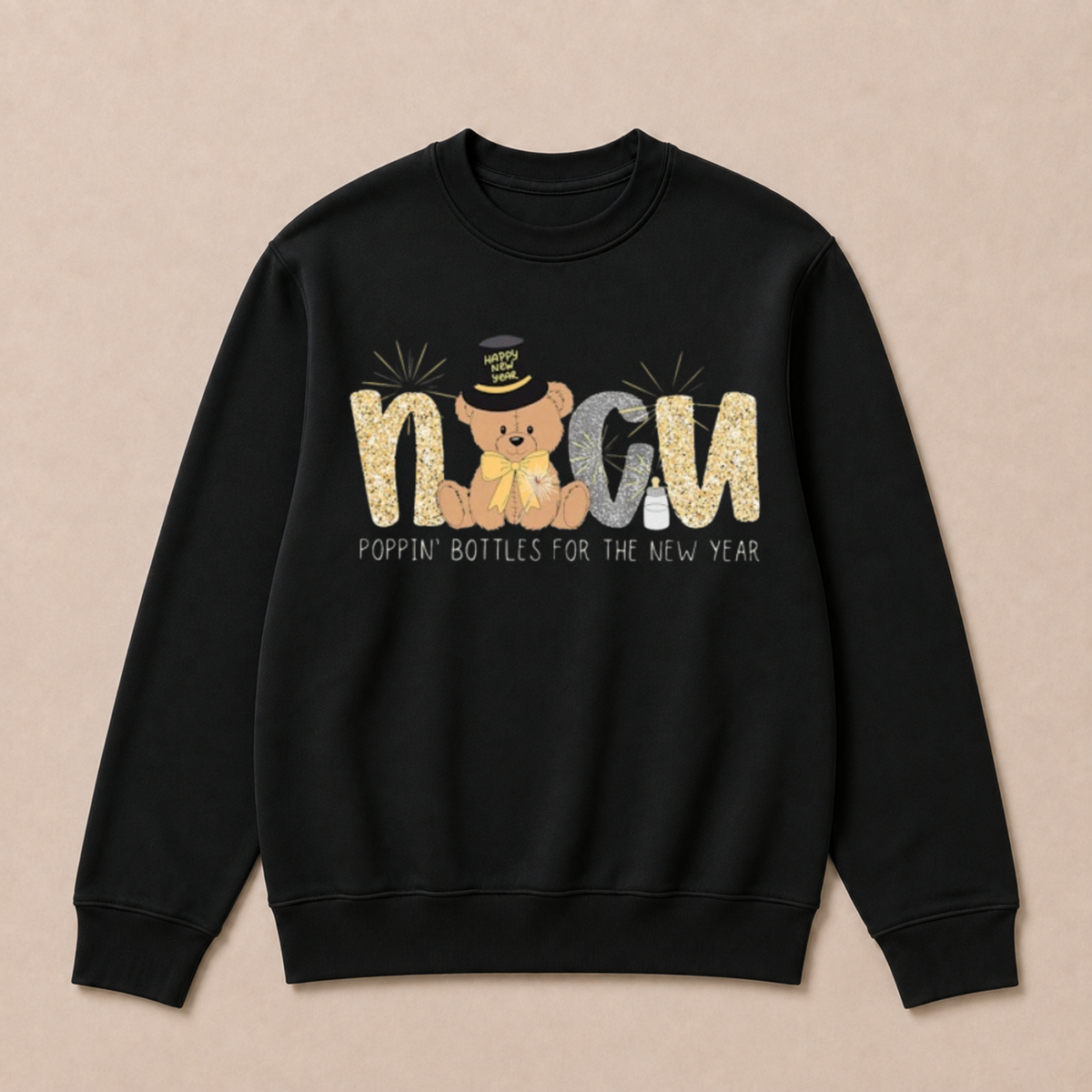 Cute New Year Teddy Bear  Crewneck Sweatshirt
