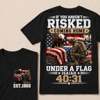Custom Year Military Memorial Faith Tee | Kneeling Soldier Casket USA Flag Bald Eagle Isaiah 40:31 Double Sided Print Mens Patriotic T-Shirt