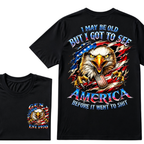 Customizable Birth Year Gen X Eagle Tee | Funny Patriotic Slogan T-Shirt Double Sided Print Torn American Flag Bald Eagle Dog Tag Top