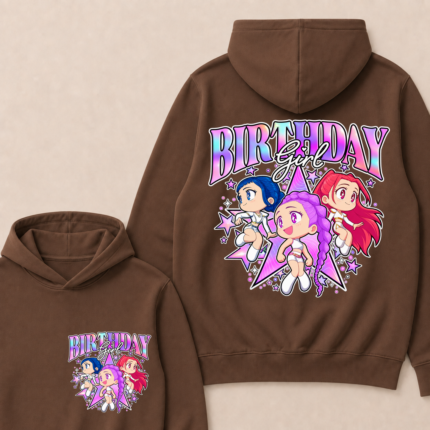 Kpop Demon Hunters Birthday Girl Adorable Chibi Group Shot Hoodie