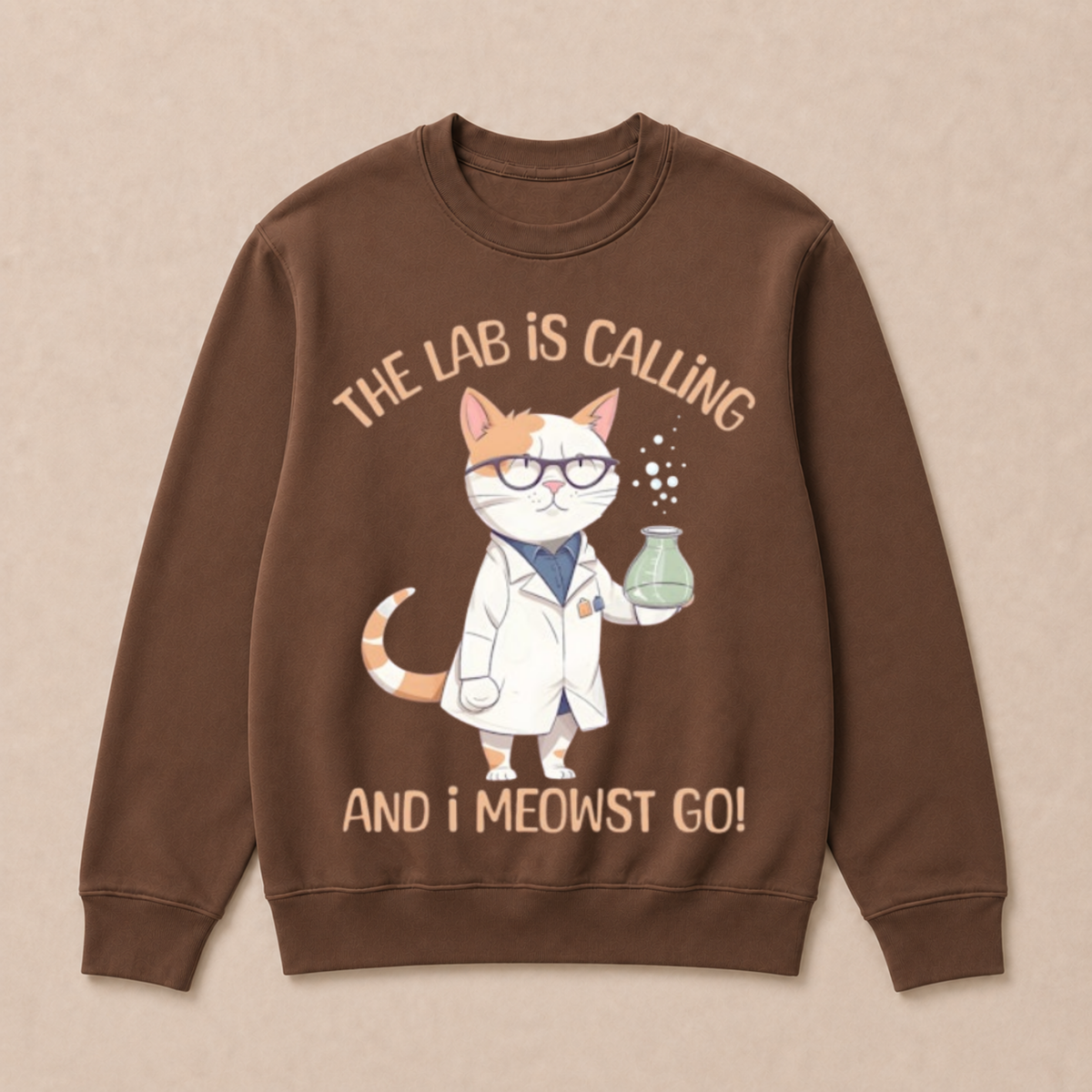Girls Lab Calling Science Funny Lab Cat Laboratory Chemistry Science Crewneck Sweatshirt