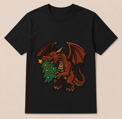 Christmas dragon with tree t-shirt