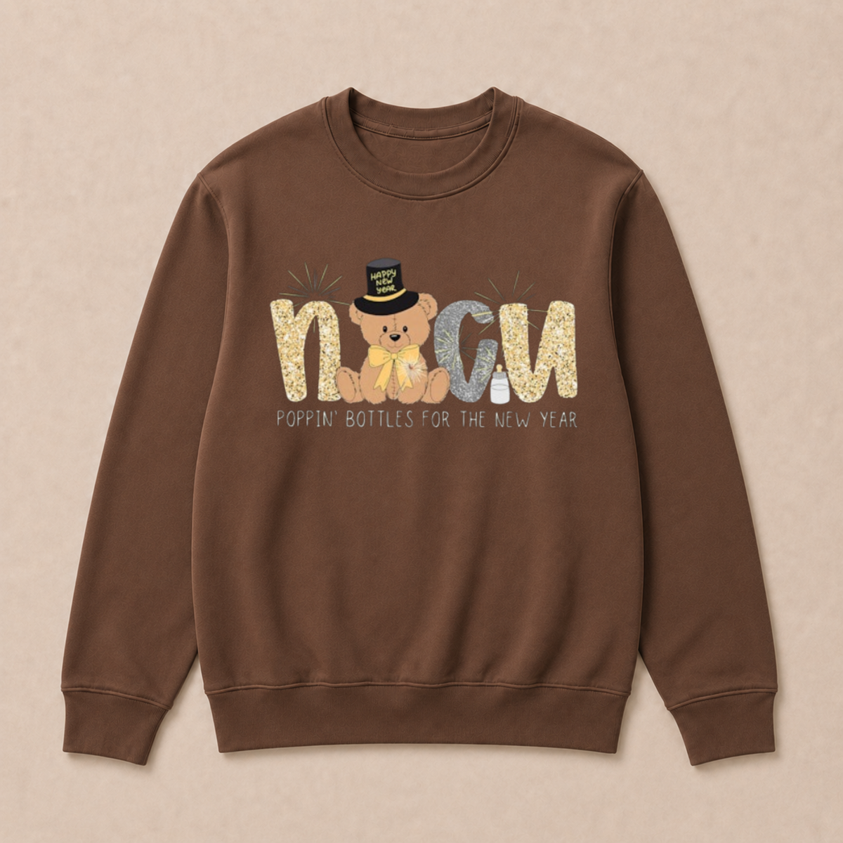 Cute New Year Teddy Bear  Crewneck Sweatshirt