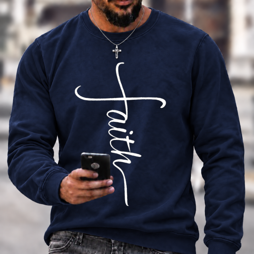 Men's Religious Belief Funny Graphic Print Casual Crew Neck Text Letters Cotton Sweatshirt
