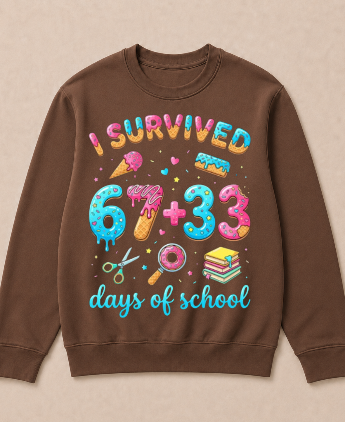 I Survived 100 Days of School 67+33 Days Teachers 100th Day Crewneck Sweatshirt