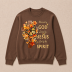 Blessed By God Loved By Jesus Fall Leaves Christian Cross Jesus God Christian Crewneck Sweatshirt
