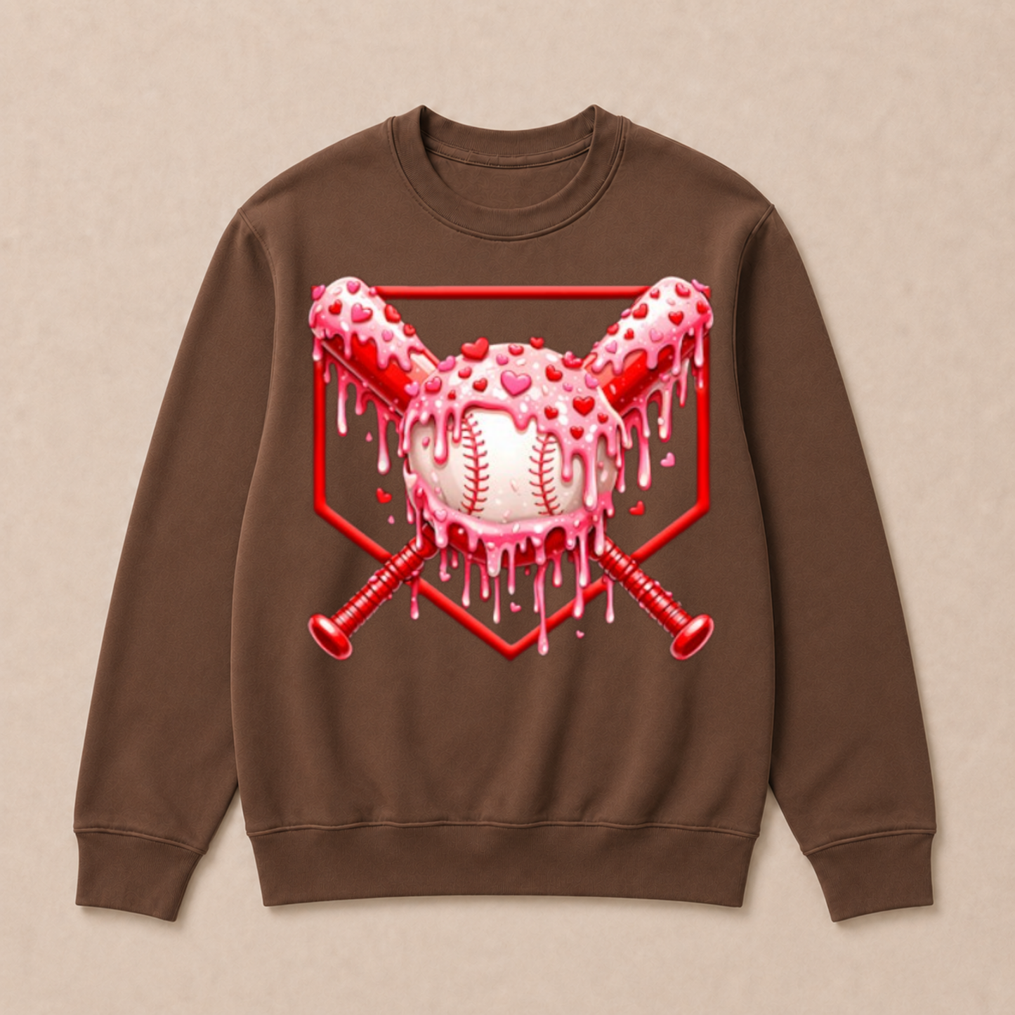 Valentines Day Baseball Boys Ice Cream Drip Heart Youth Kids Crewneck Sweatshirt