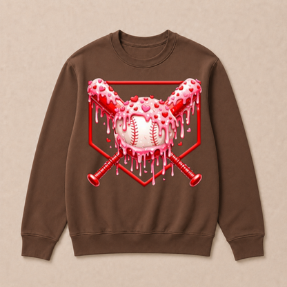 Valentines Day Baseball Boys Ice Cream Drip Heart Youth Kids Crewneck Sweatshirt