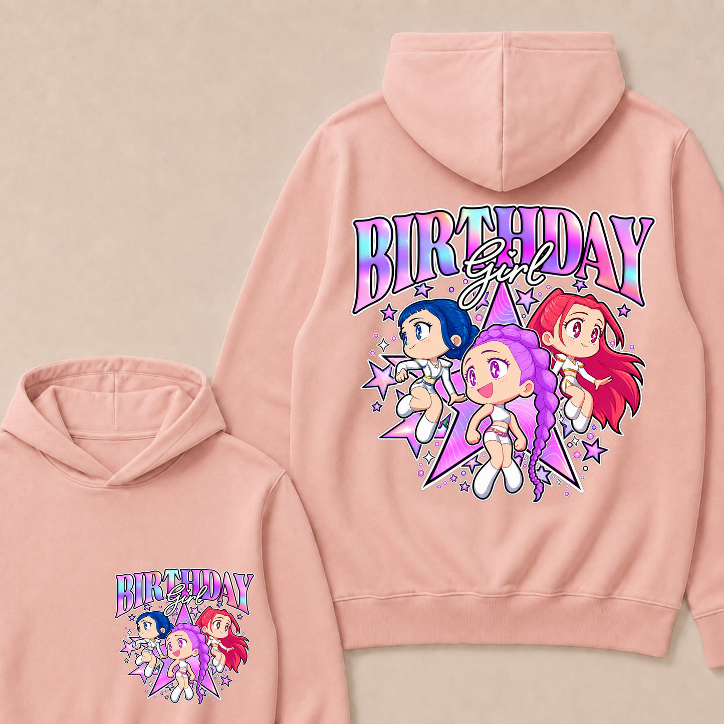 Kpop Demon Hunters Birthday Girl Adorable Chibi Group Shot Hoodie