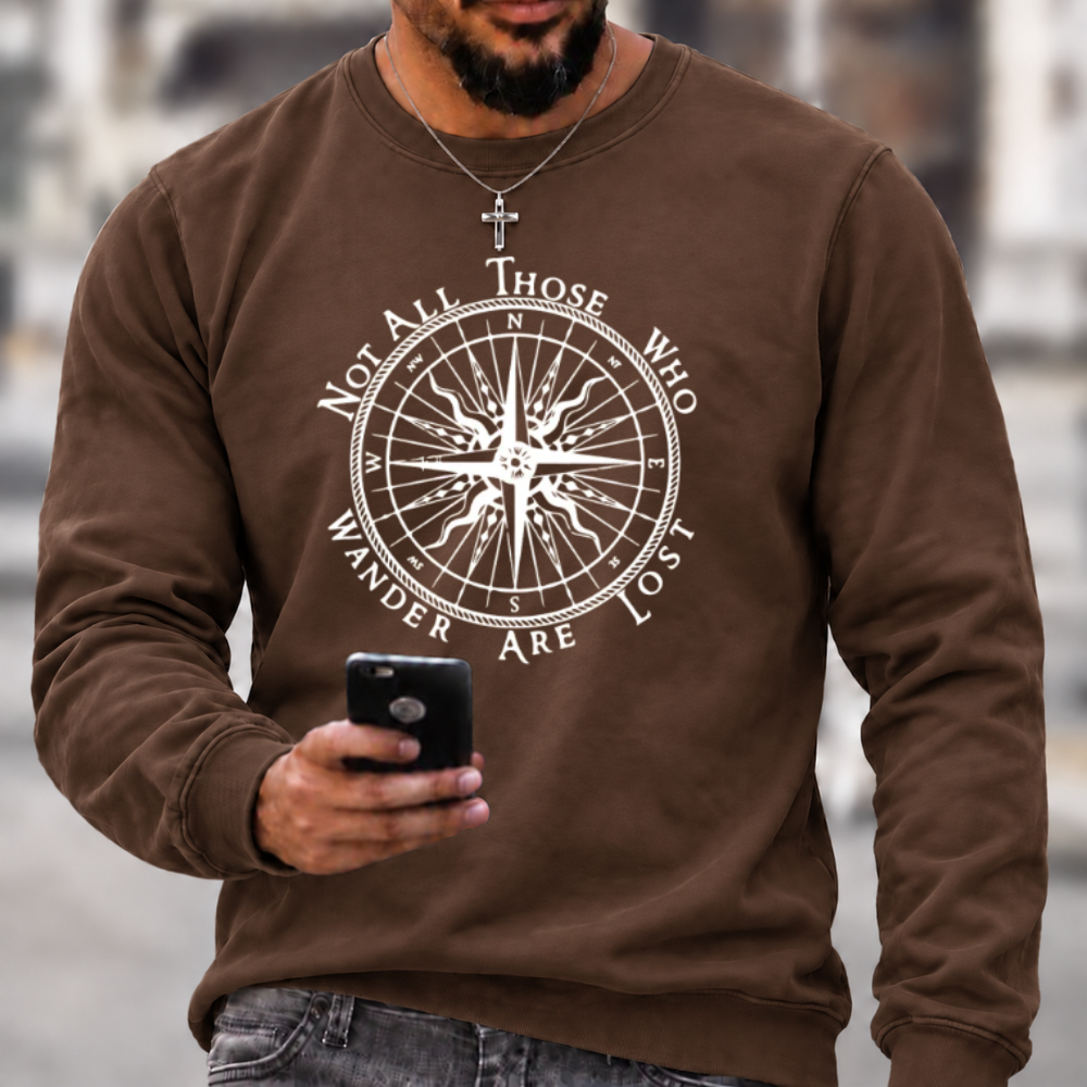Not All Those Who Wander Are Lost Compass Graphic Crewneck Sweatshirt