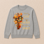 Blessed By God Loved By Jesus Fall Leaves Christian Cross Jesus God Christian Crewneck Sweatshirt