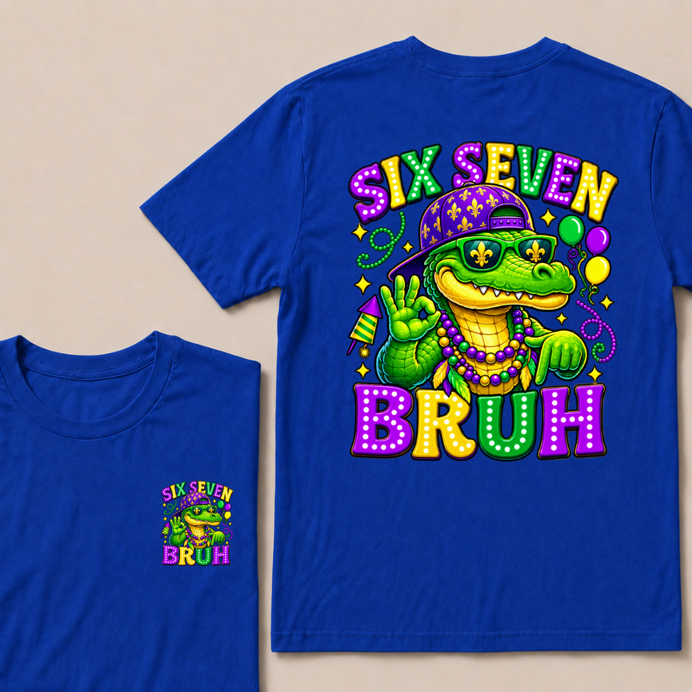 Mardi Gras Six Seven Bruh Mardigator Alligator 6 7 Meme T Shirt